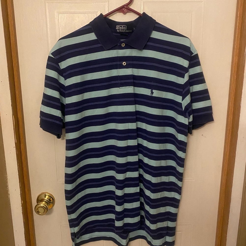 Polo Ralph Lauren Men’s Navy and Light Blue Striped Polo